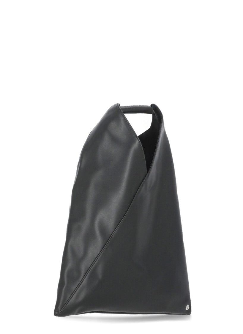 Mm6 By Maison Margiela Triangular Black Handbag With Contrasting Stitching