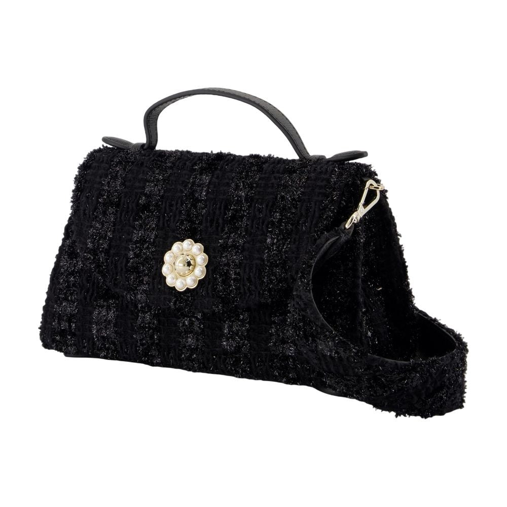 Simone Rocha Textured Black Cotton Pouch With Pearl Flower Embellishment