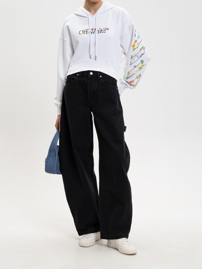Off-White White Bookish Glowing Flower Cotton Hoodie