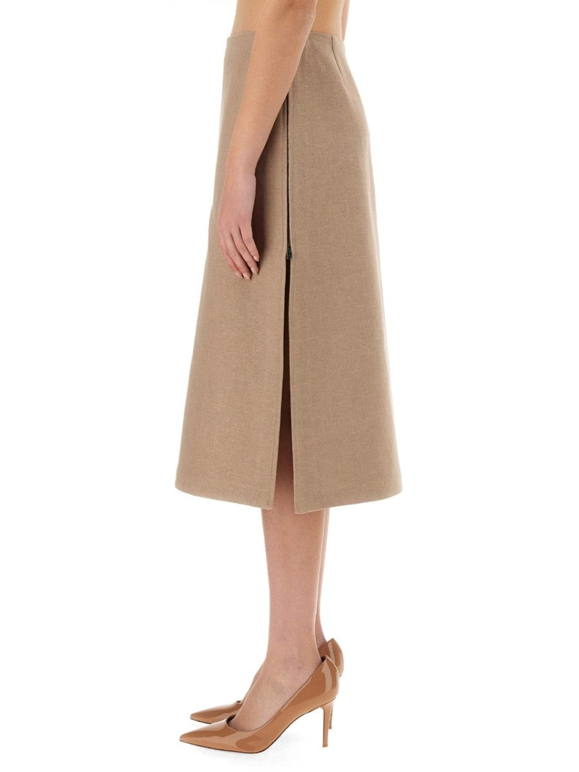 Fendi Waxed Linen Midi Skirt