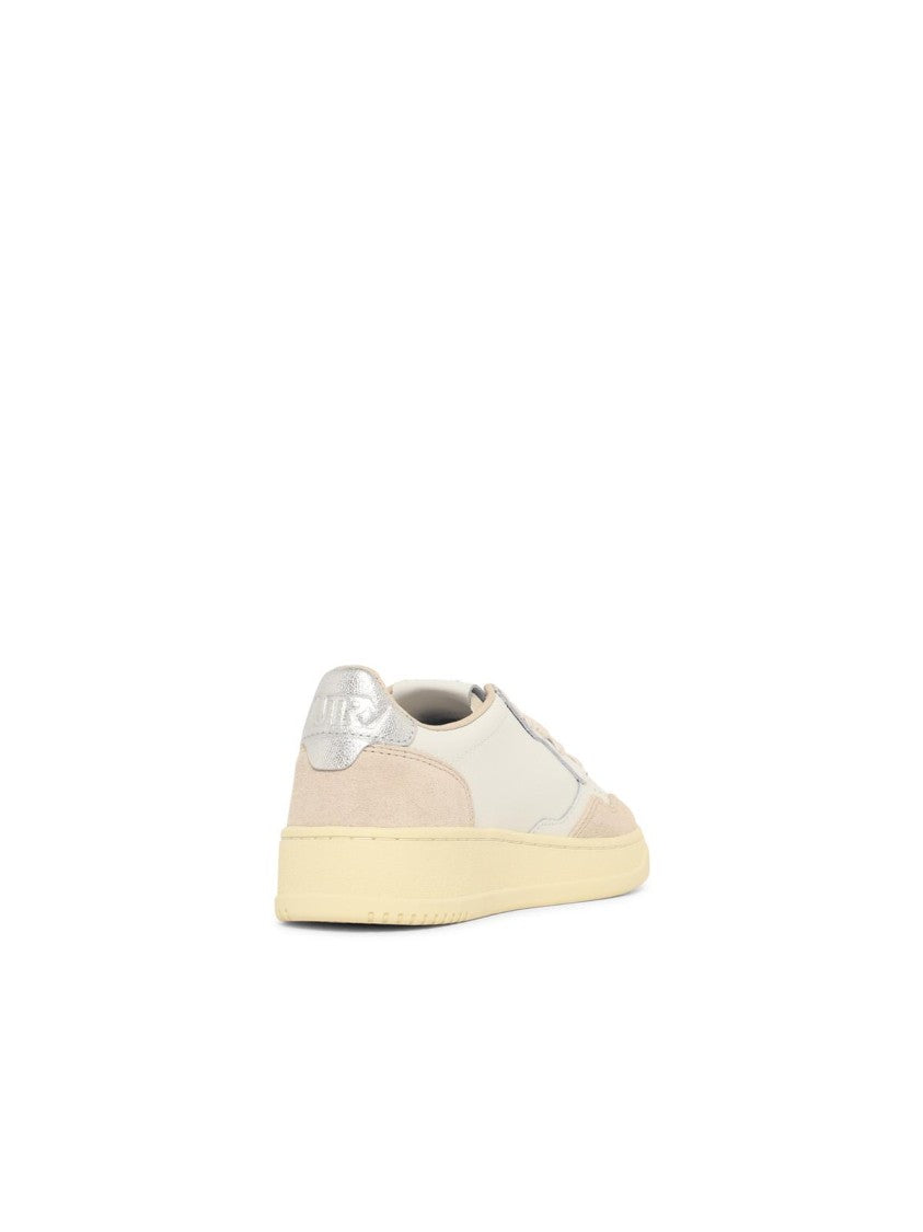 Autry 'Medalist Low' White And Silver Leather Sneakers