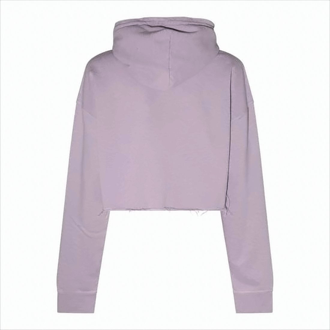 Ganni Cropped Lavender Hoodie With Drawstring And Raw Hemline