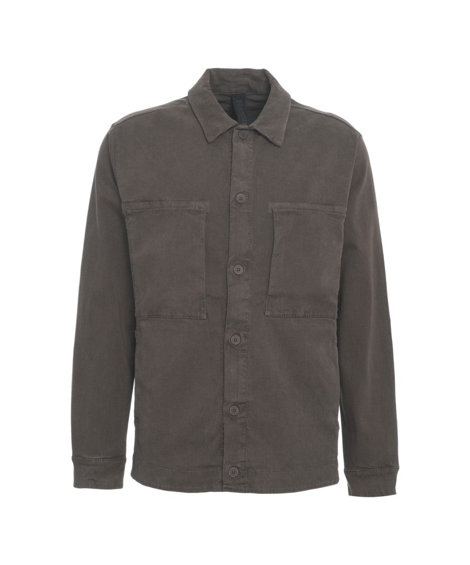 Transit Brown Overshirt With Large Chest Pockets And Classic Collar