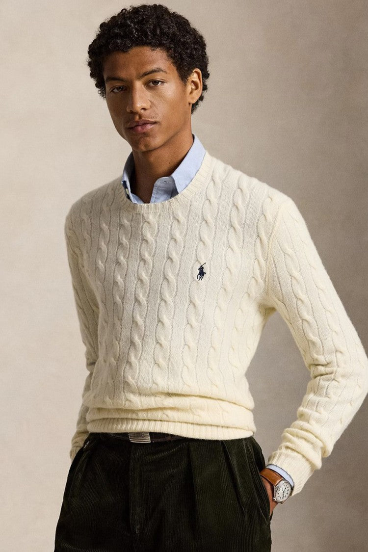 Polo Ralph Lauren Cream Cable-Knit Crew-Neck Sweater