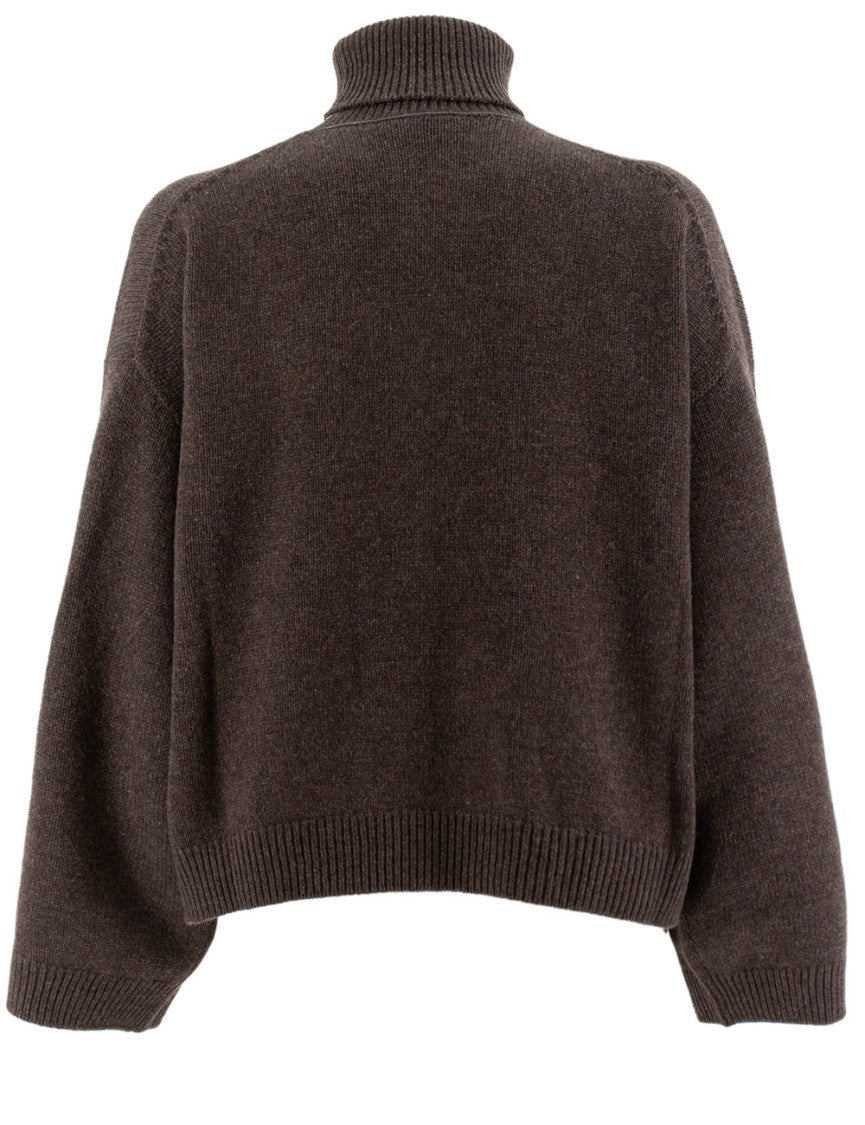 Brunello Cucinelli Brown High-Neck Cashmere Jumper With Jewel Embroidery