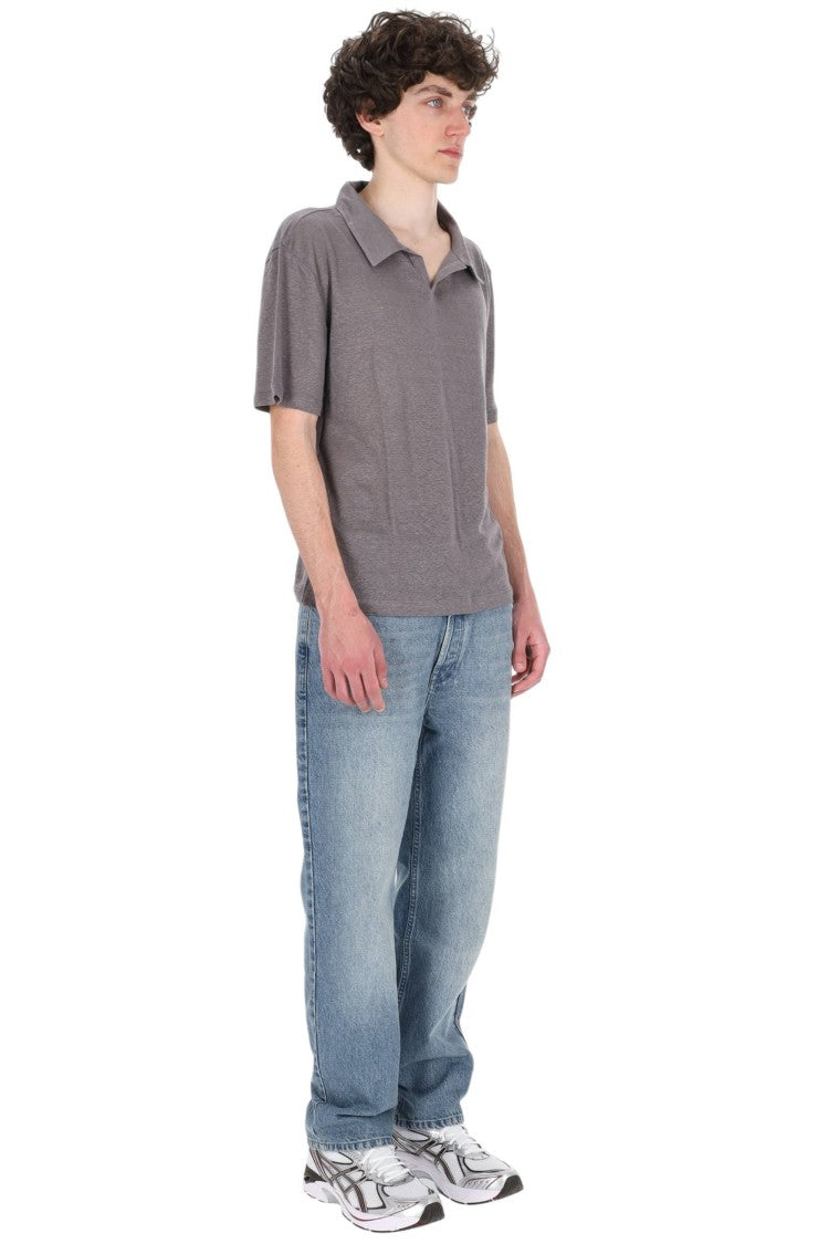 Officine Generale Simon Light Linen Open Collar Polo Shirt