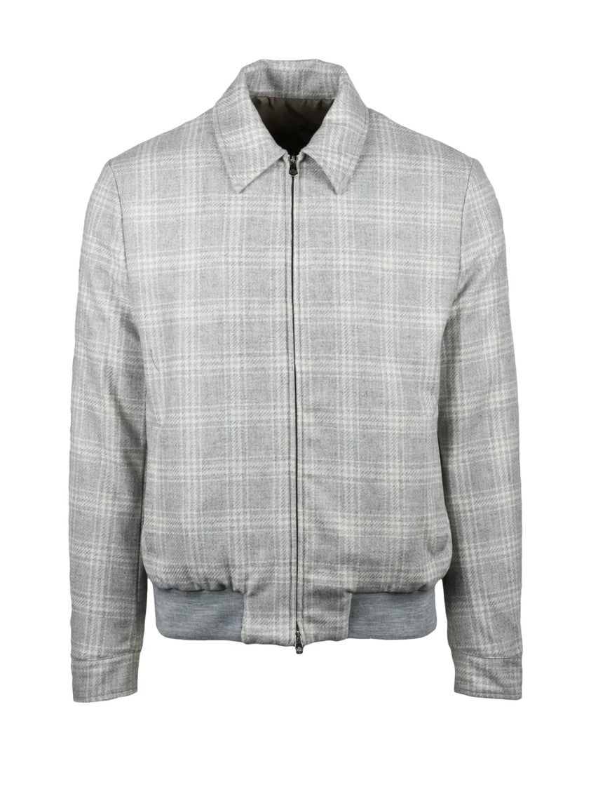Luigi Borrelli Napoli Light Grey Wool-Cashmere Aviator Jacket