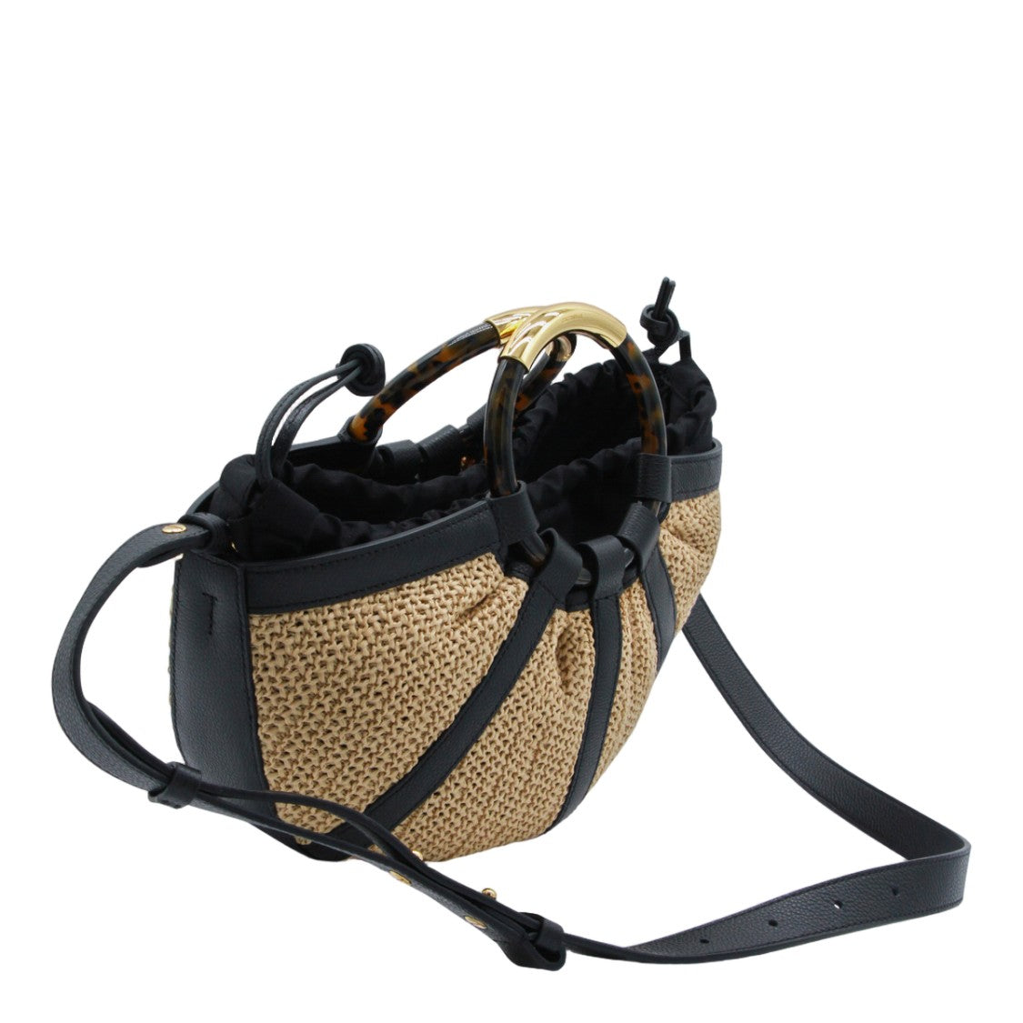 Coccinelle Semi-Circular Woven Bag With Tortoiseshell Accents