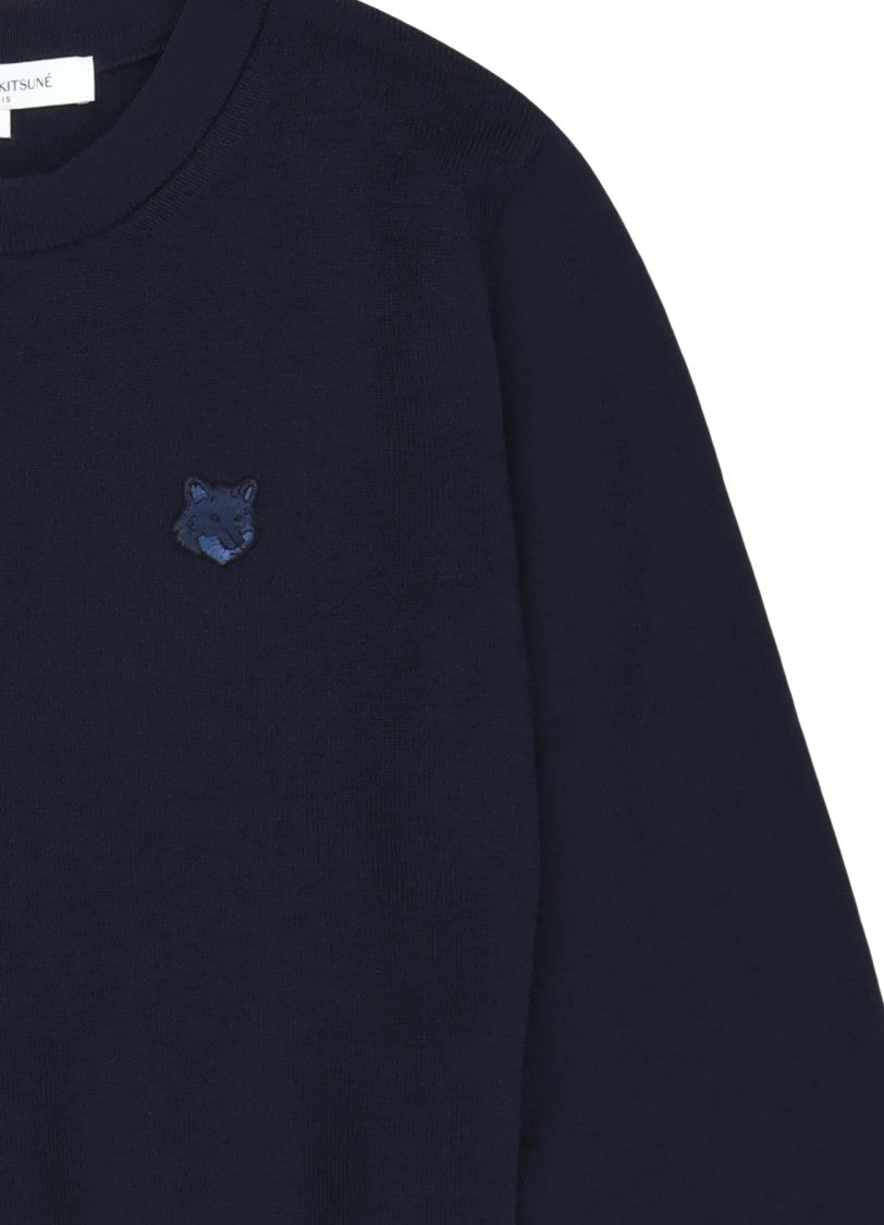 Maison Kitsuné Long-Sleeve Black Wool Sweater With Embroidered Detail