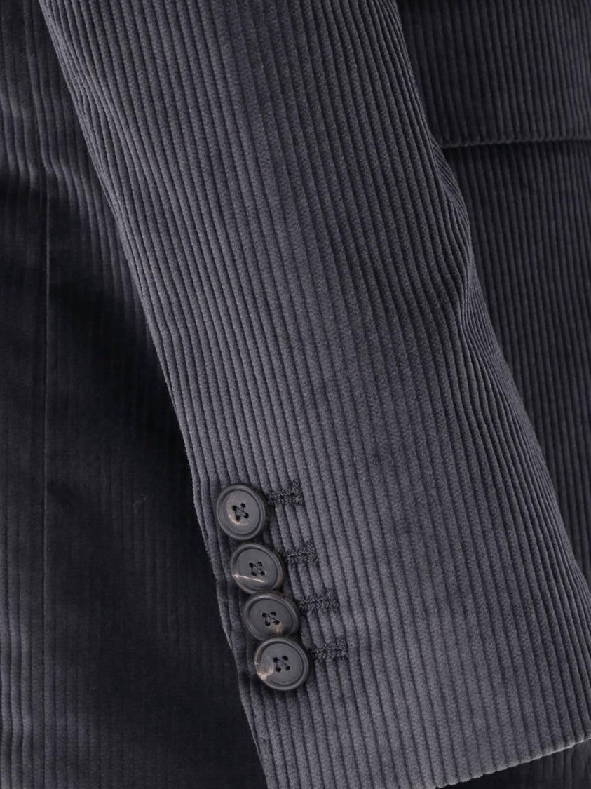 Tagliatore Dark Grey Corduroy Double-Breasted Blazer