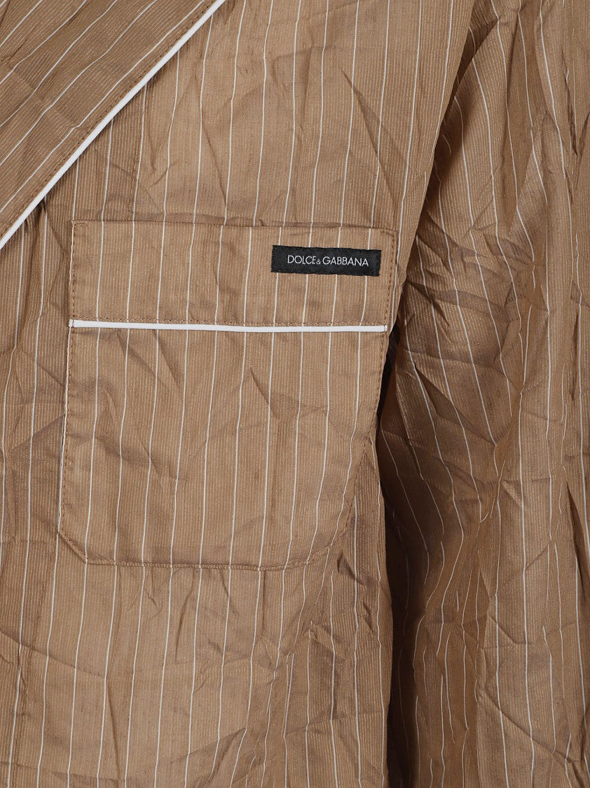 Dolce & Gabbana Brown Pinstriped Jacket With Classic Lapel