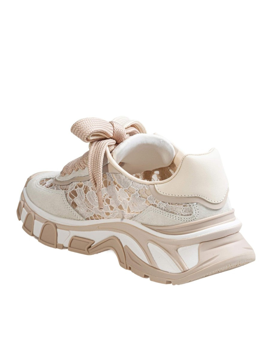 Dolce & Gabbana Cream Lace Sneakers With Sole