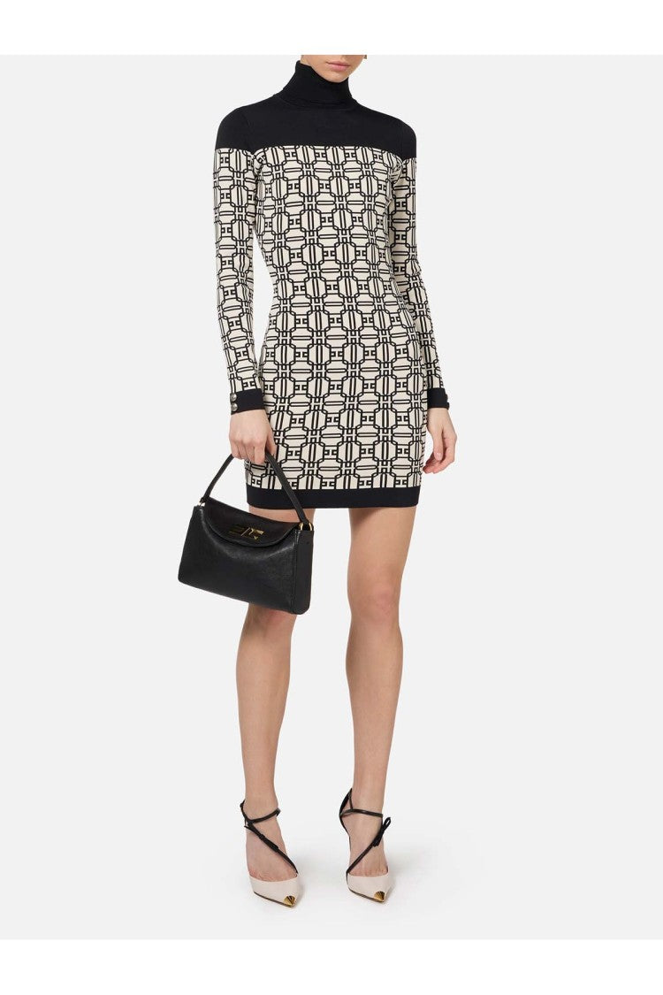 Elisabetta Franchi Multicolor Geometric Print Polyamide-Viscose Long-Sleeve Dress