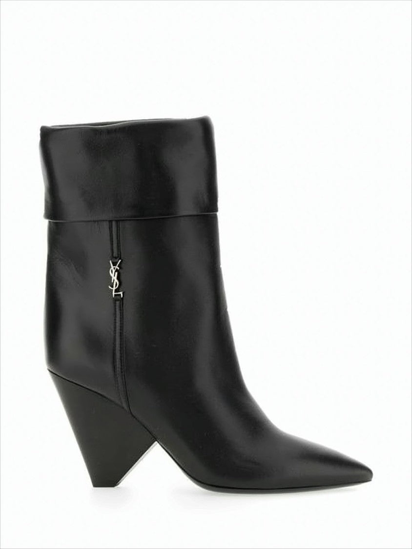 Saint Laurent Geometric Block Heel Ankle Boots In Smooth Lambskin