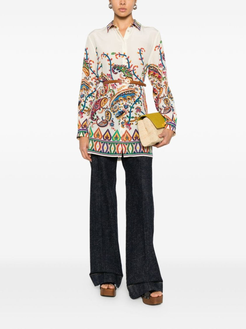 Etro Long-Sleeved Multicolour Silk Shirt With Paisley