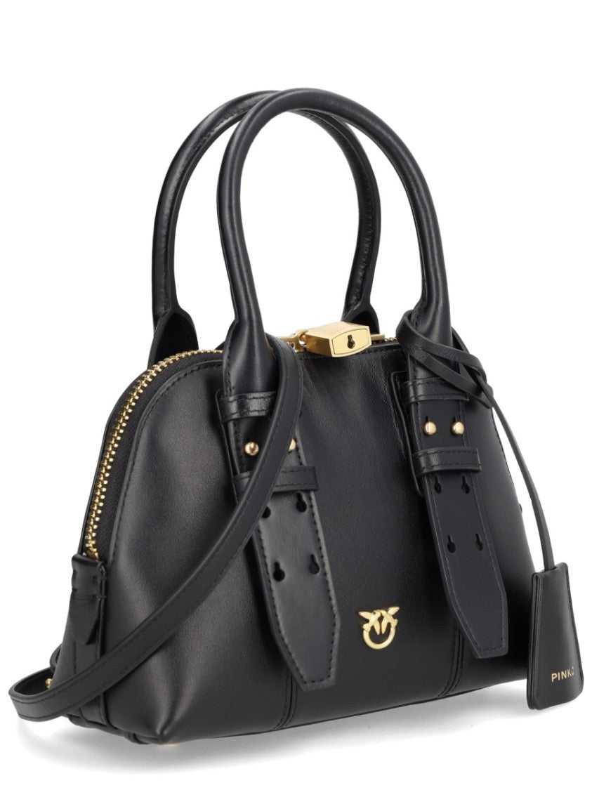 Pinko Black Leather Bowling Mini Escape Bag
