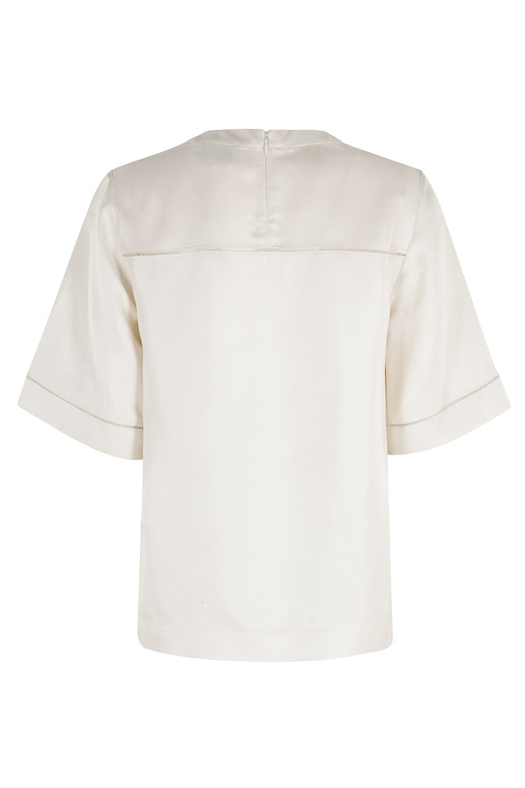 Loulou De Saison Ivory Havana Lace-Detailed Crewneck Silk Blouse