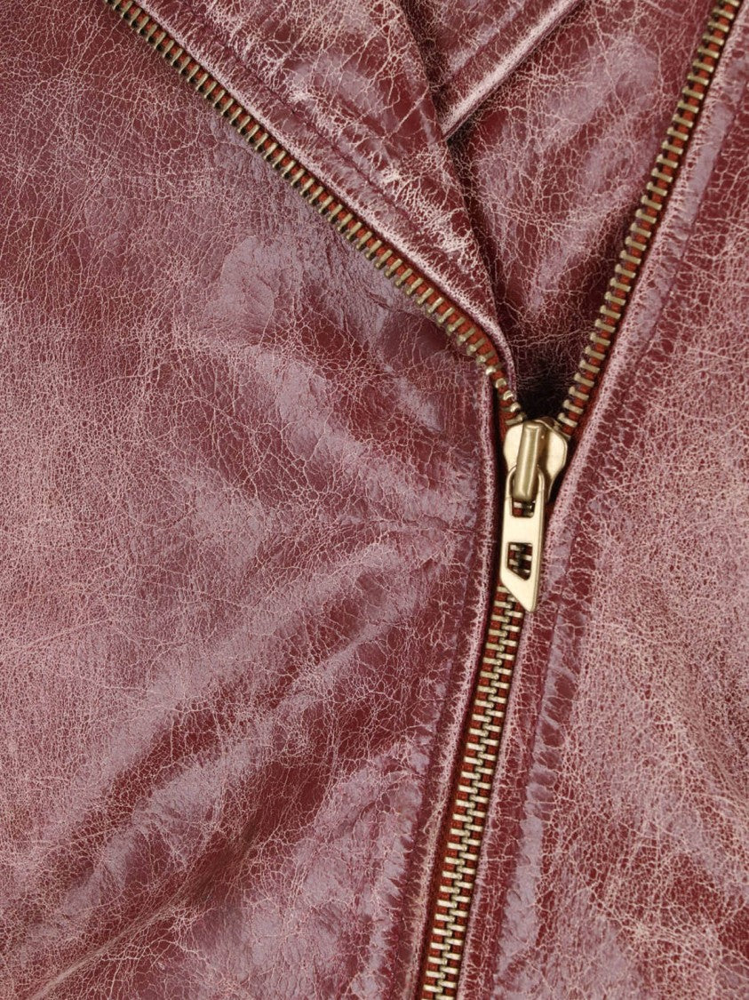 Diesel Cropped Biker Jacket In Cracked Calf Leather