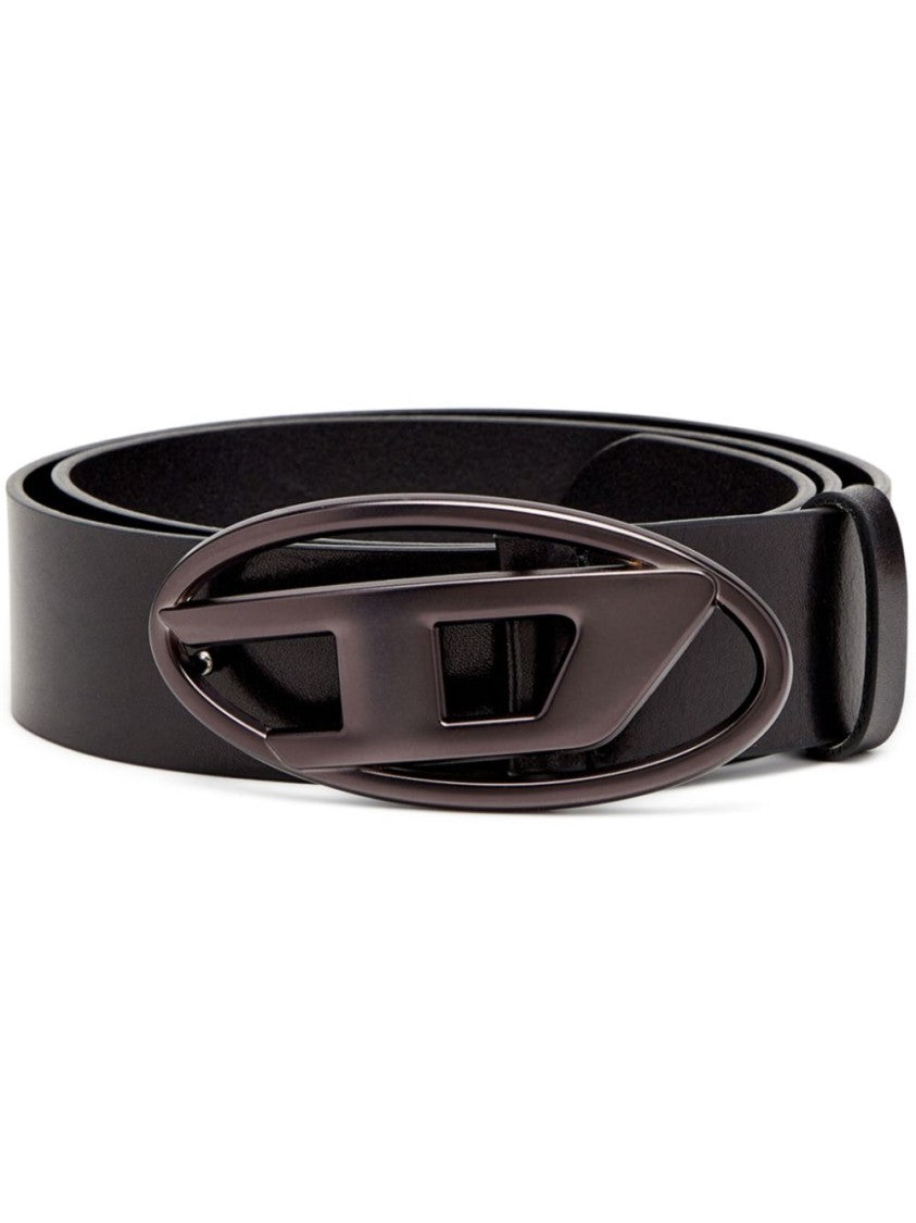 Diesel Black Calfskin Belt With Cut-Out Buckle