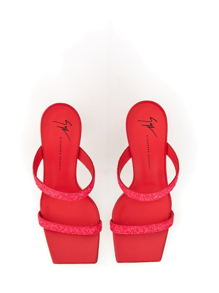Giuseppe Zanotti Glitter-Embellished Red Mules With Square Toe