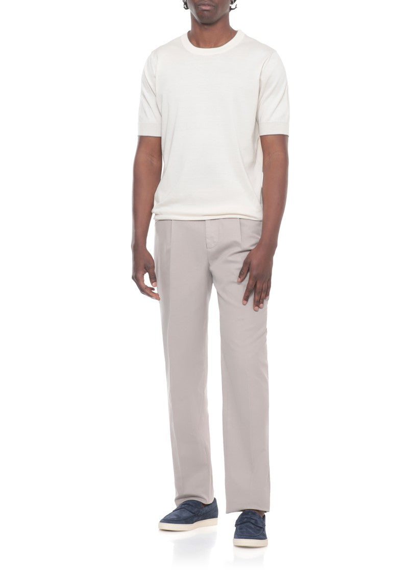 Brunello Cucinelli Beige Button Zip Cotton Chino Pants
