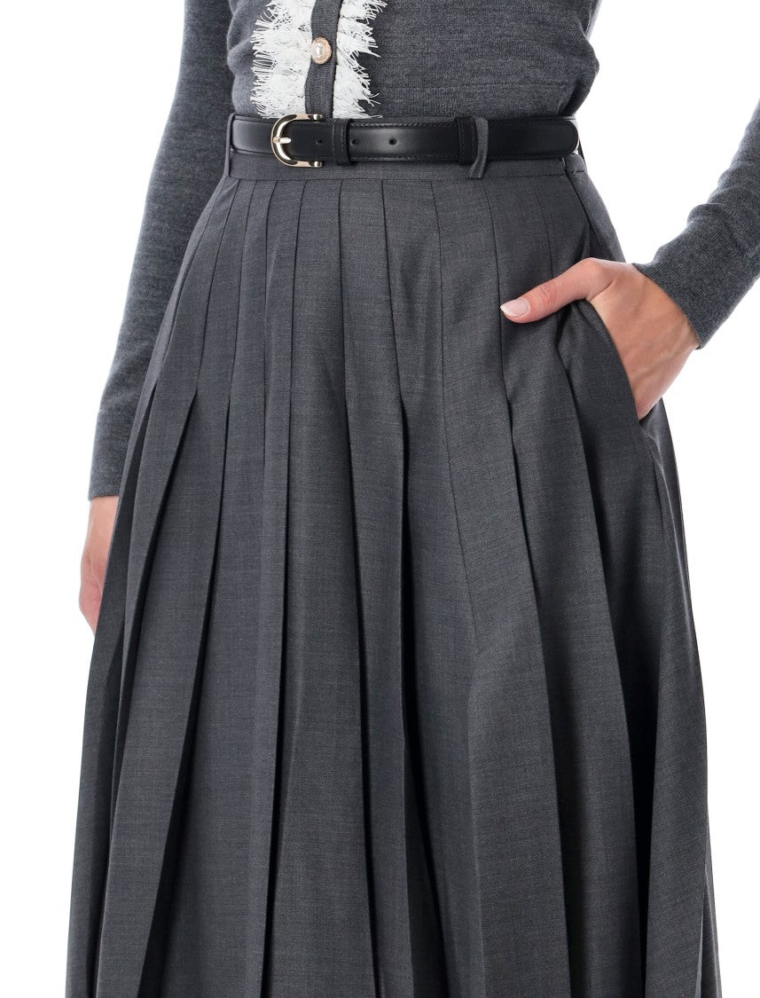 Self-Portrait Dark Grey Pleated Maxi Skirt