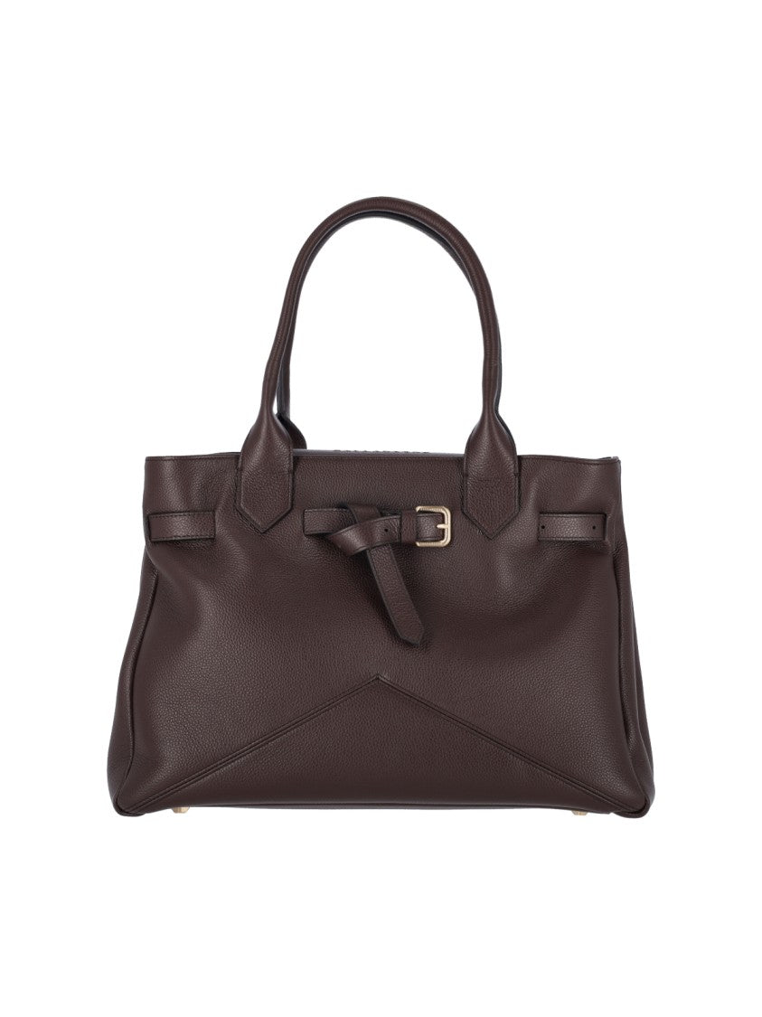 Ballantyne Structured Dark Brown Calf Leather Tote With Adjustable Buckle Detail