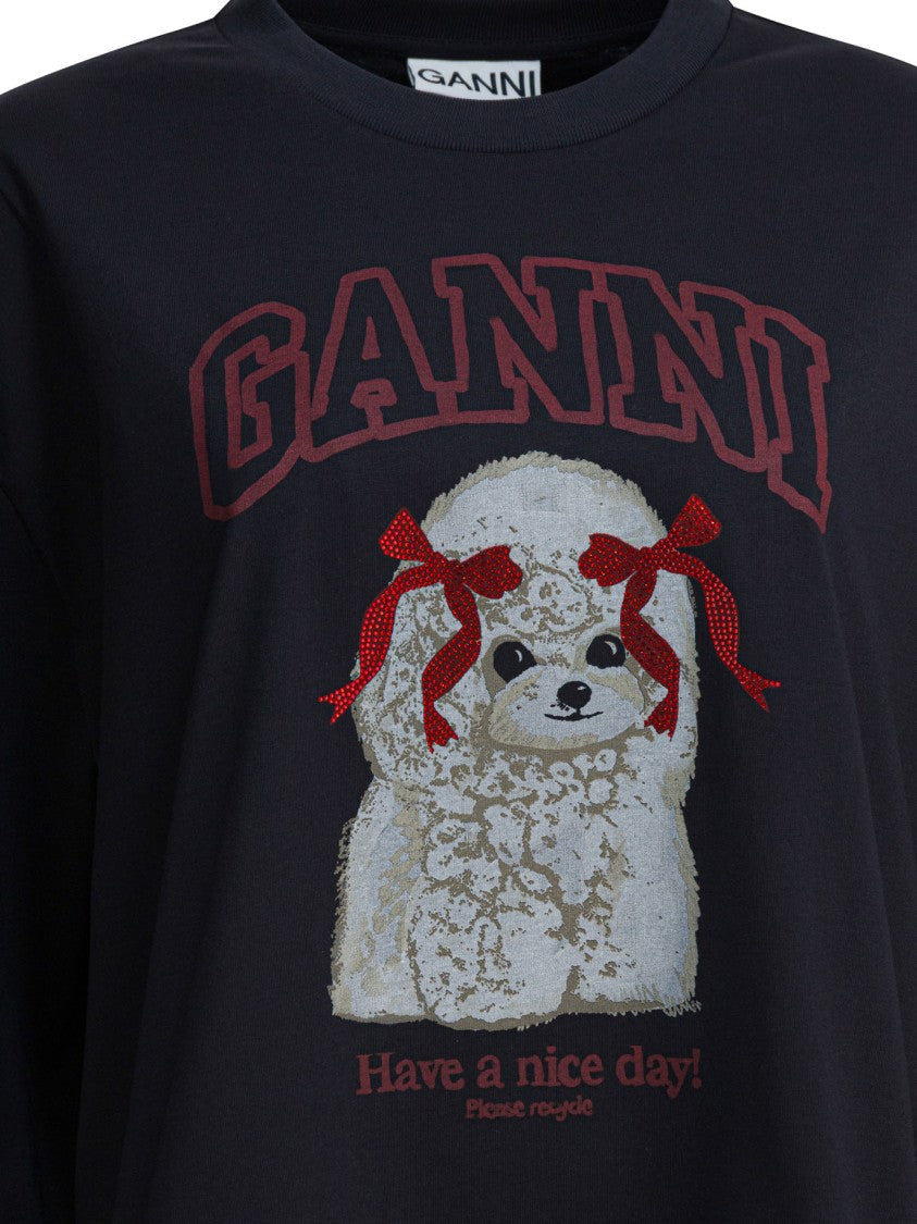 Ganni "Poddle" Cotton Crewneck Sweatshirt