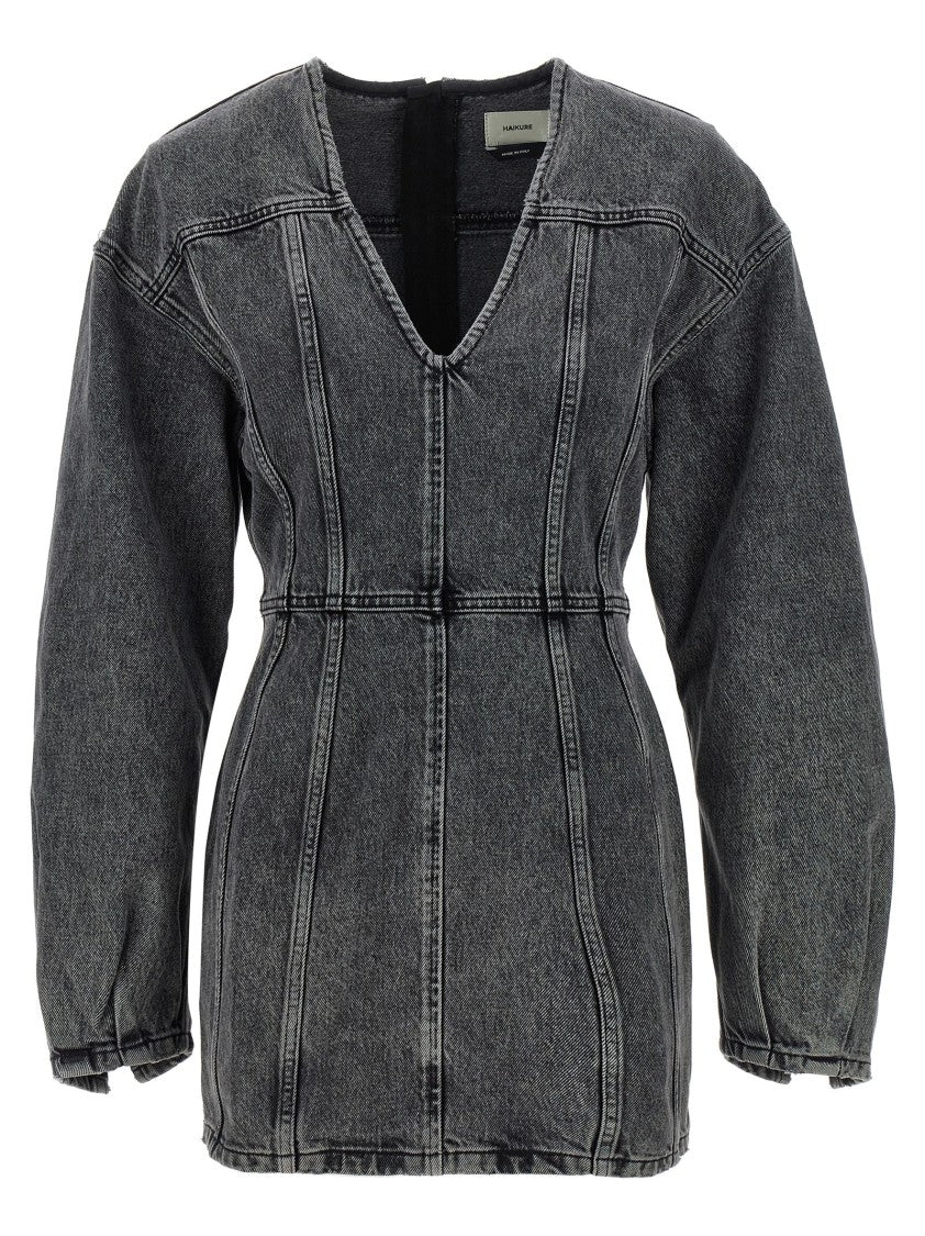 Haikure Cotton Denim Mini Dress With V-Neck