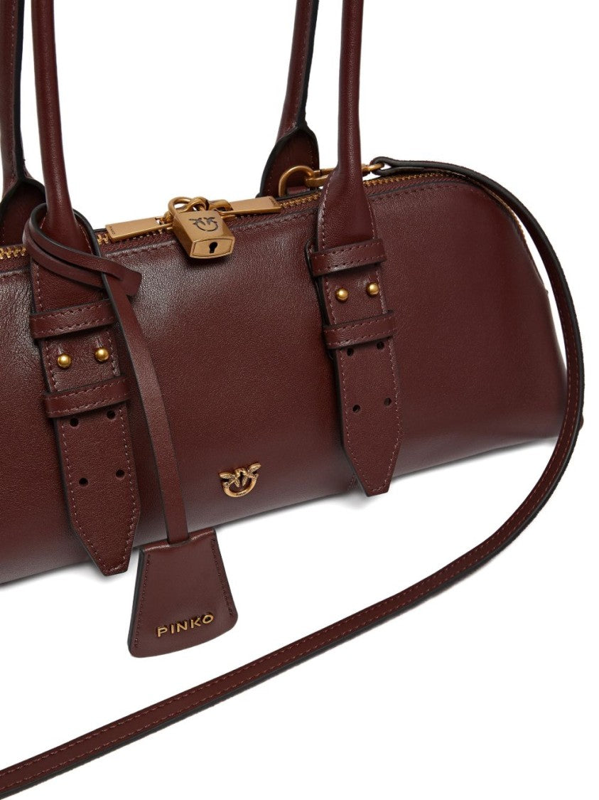 Pinko Bordeaux Handbag With Gold Buckles And Zip Closure