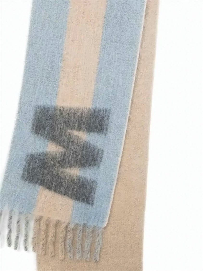 Marni Long Stripe Scarf With Fringed Ends And Bold Lettering