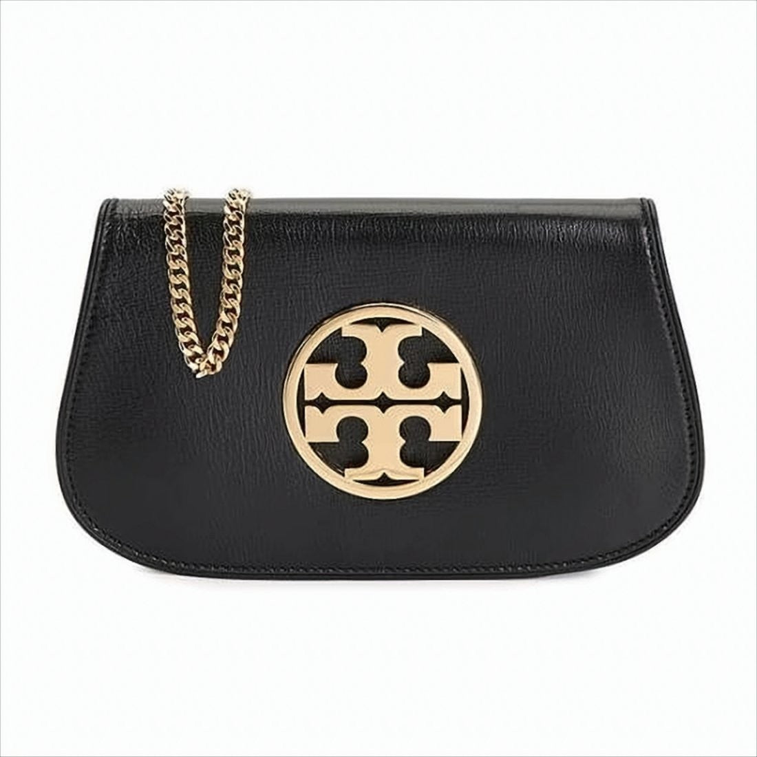 Tory Burch Smooth Leather Shoulder Bag With Curved Silhouette And Gold-Tone Chain
