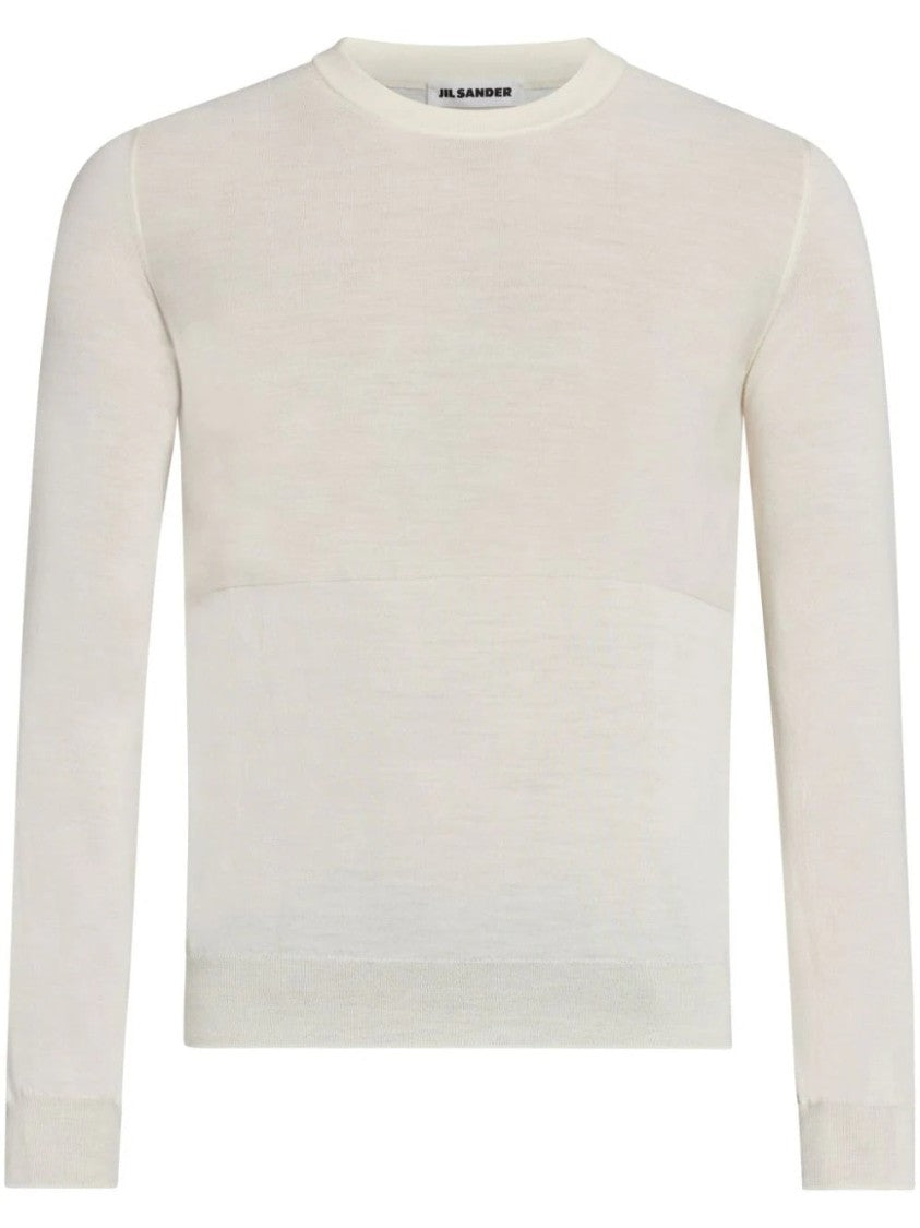 Jil Sander White Wool Sweater With Classic Crew Neckline