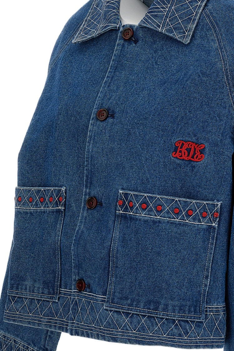 Bode New York Blue Embroidered Denim Jacket