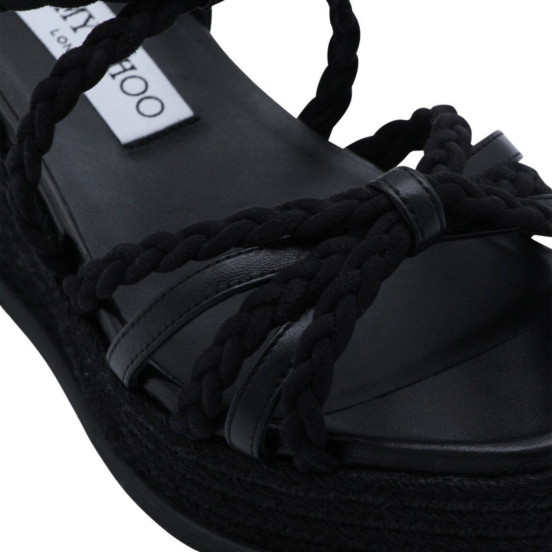 Jimmy Choo Braided Strap Black Wedge Flats