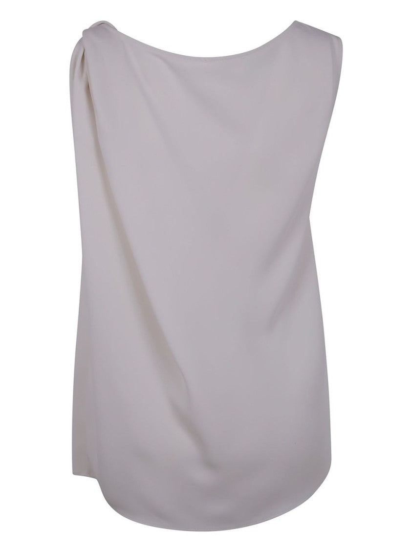 Parosh Silky Off-White Shirt With Draped Shoulder Detail
