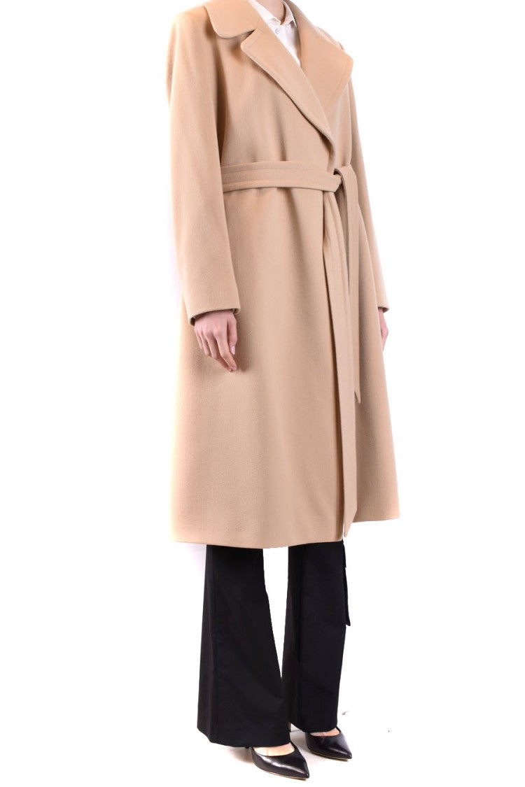 Tagliatore Mid-Length Beige Coat Wide Lapel Belt