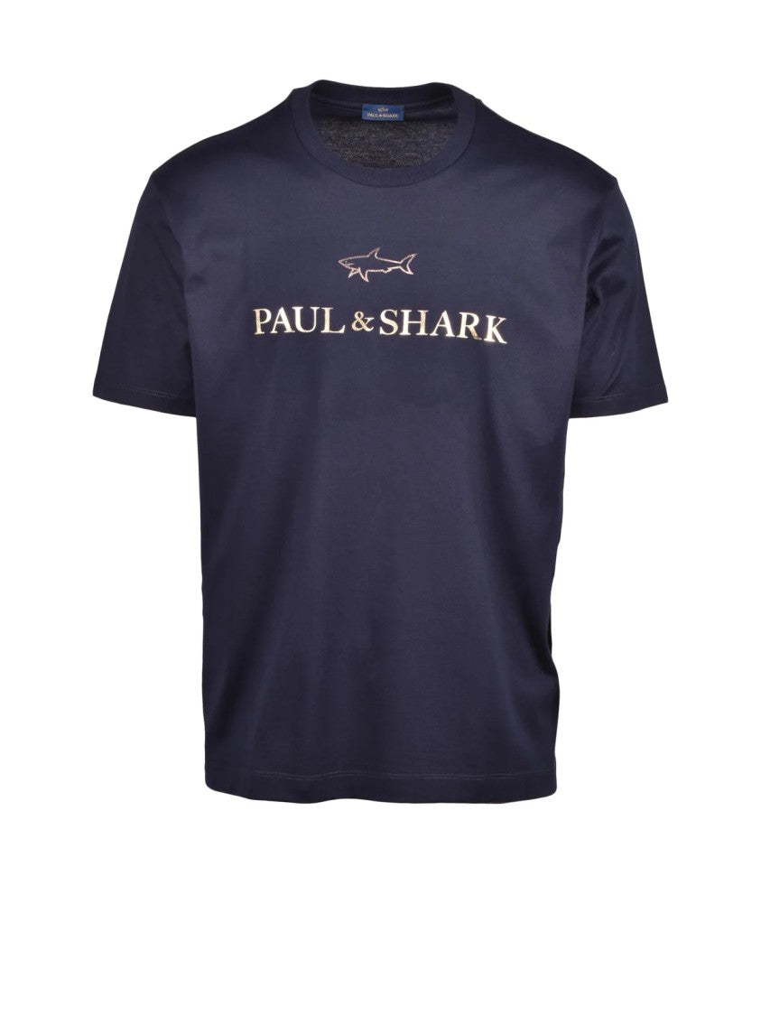 Paul & Shark Blue Gold Shark Cotton T-Shirt