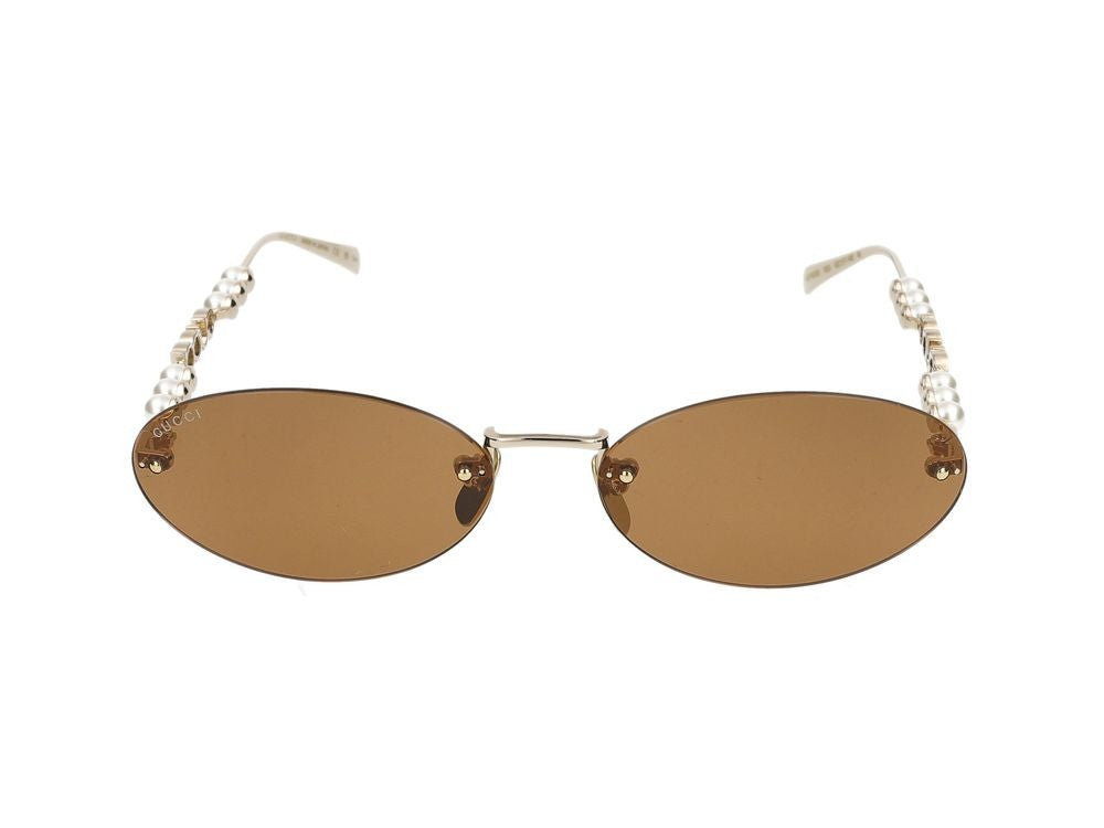 Gucci Gold Oval-Shaped Metal Frame Sunglasses