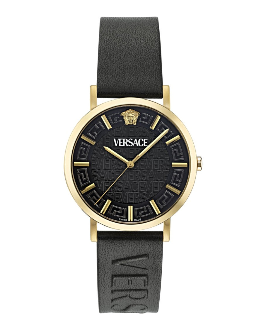 Versace Greca Slim Leather Watch
