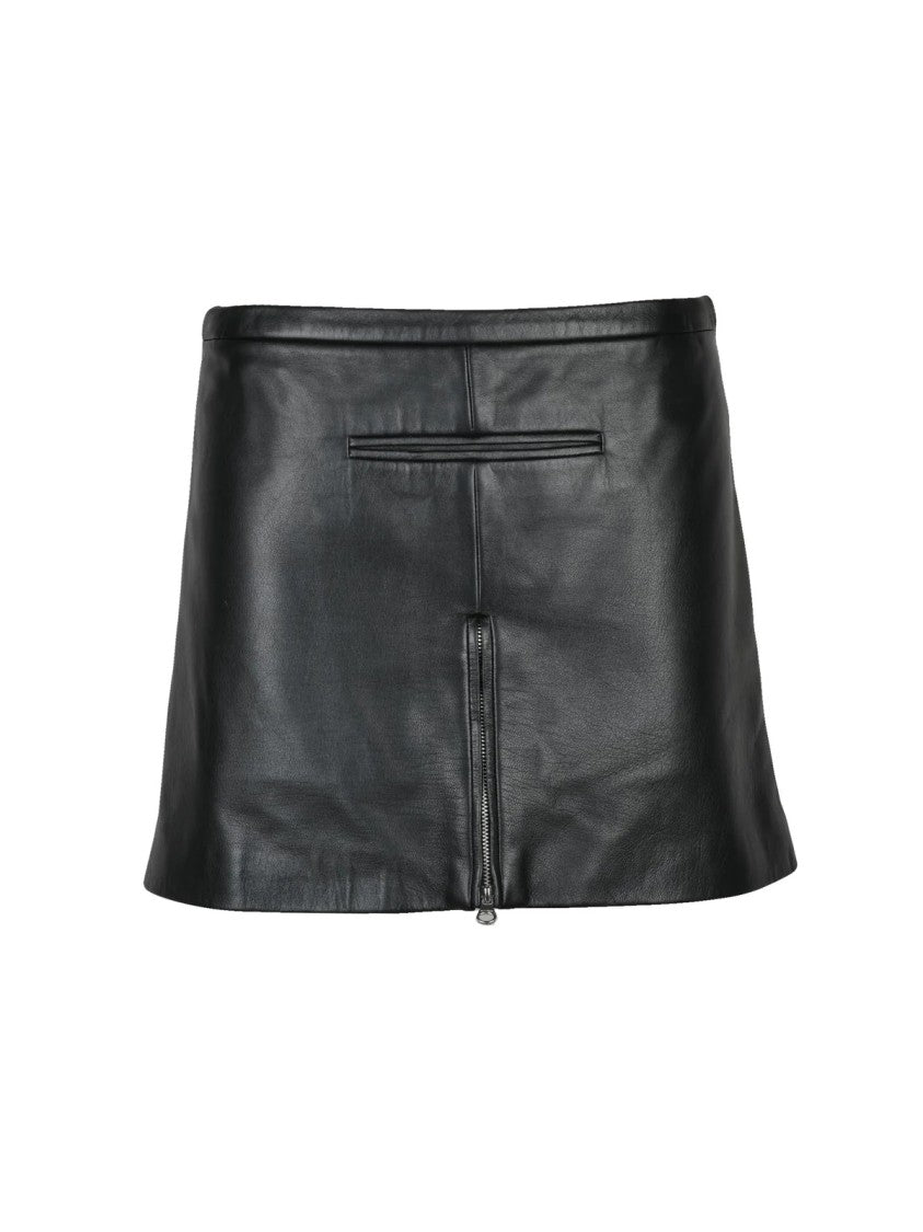 Courrèges Flared Black Leather Mini Skirt With Modern Silhouette