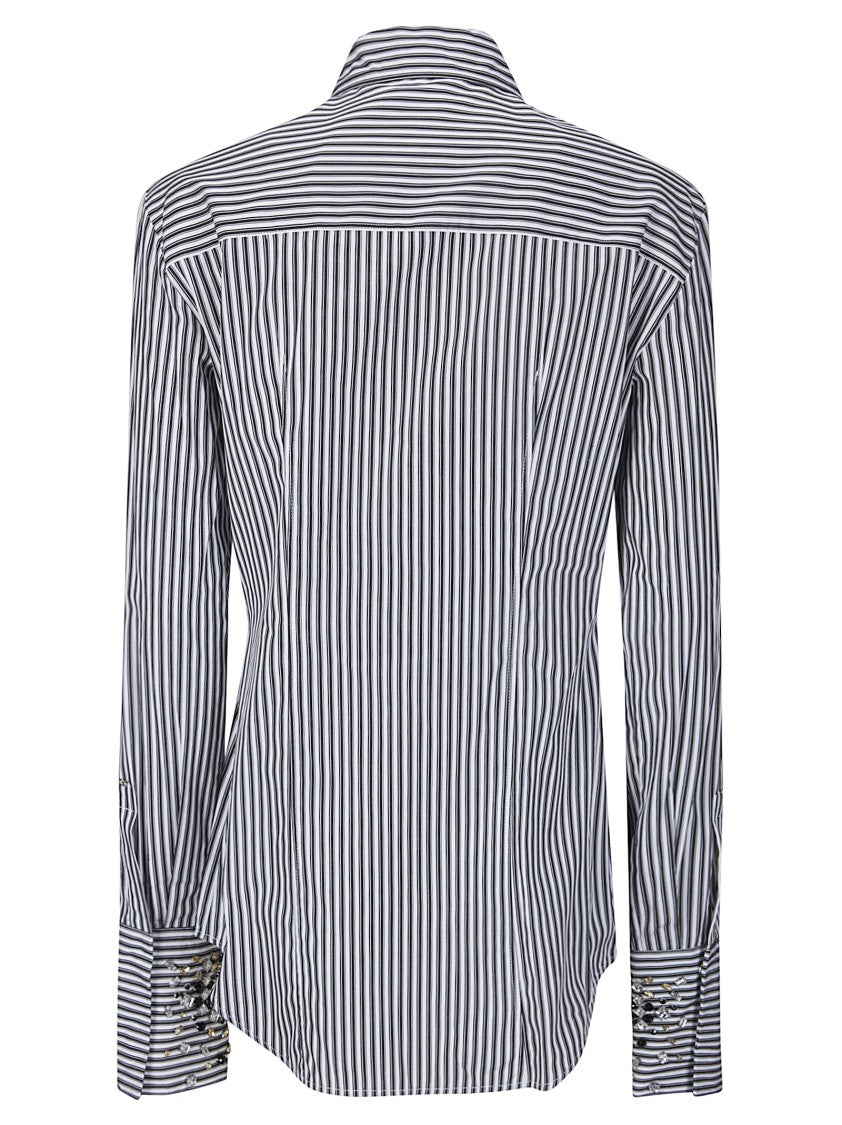 Sportmax White Raccon Cotton Shirt With Jewel Cuffs