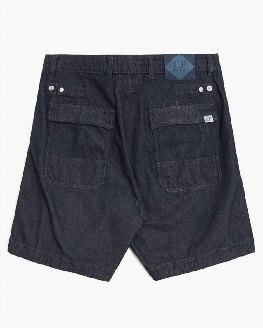 C.P. Company Relaxed Fit Black Shorts With Textured Fabric Blend