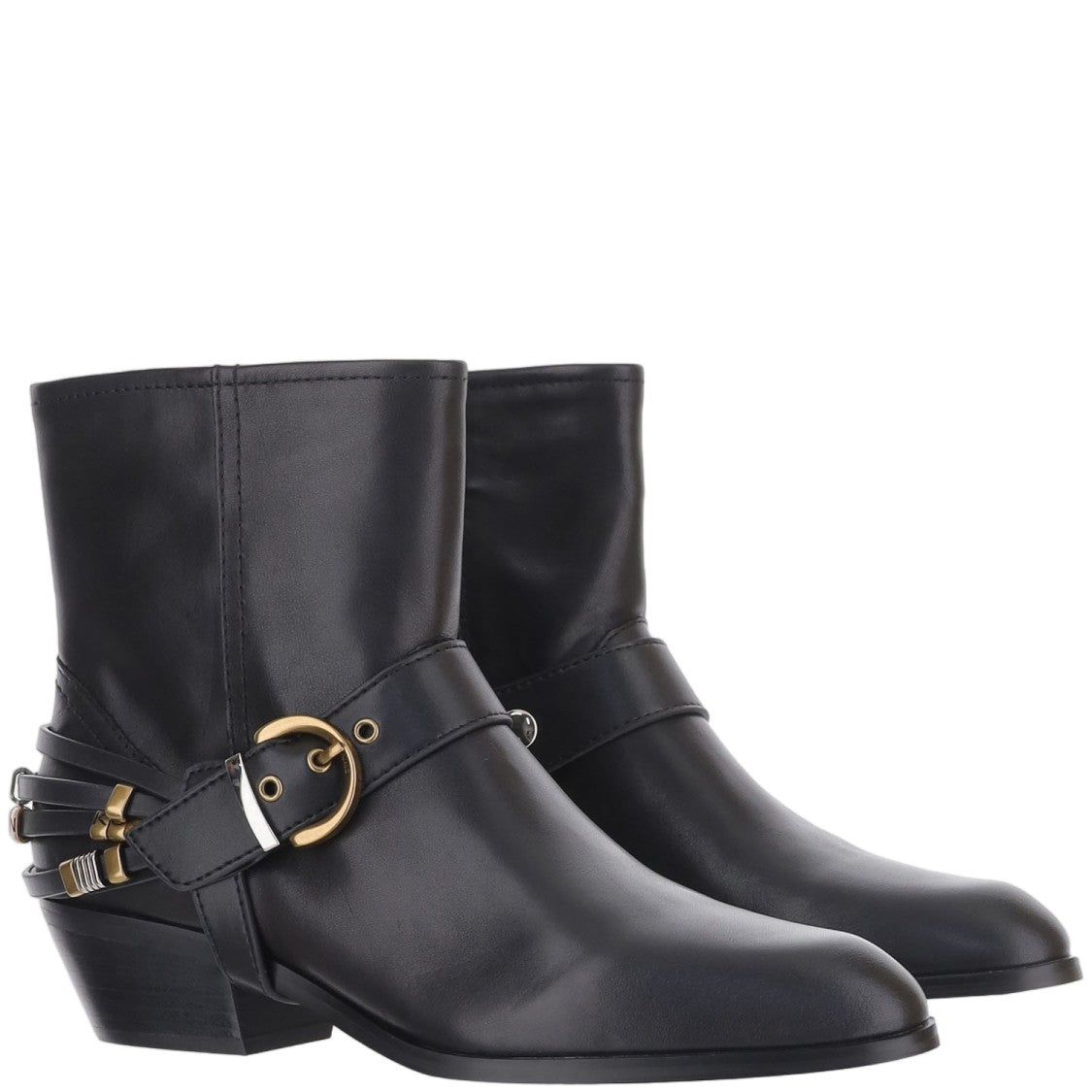 Pinko Black Metallic Buckle Ankle Boots