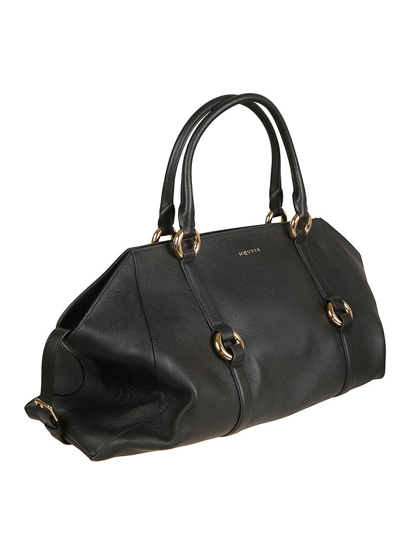 Alexander Mcqueen Farringdon Maxi Bag In Soft Black Calfskin