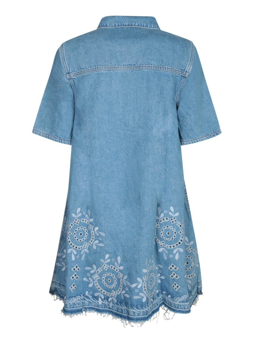Ganni Denim Mini Dress With Embroidery