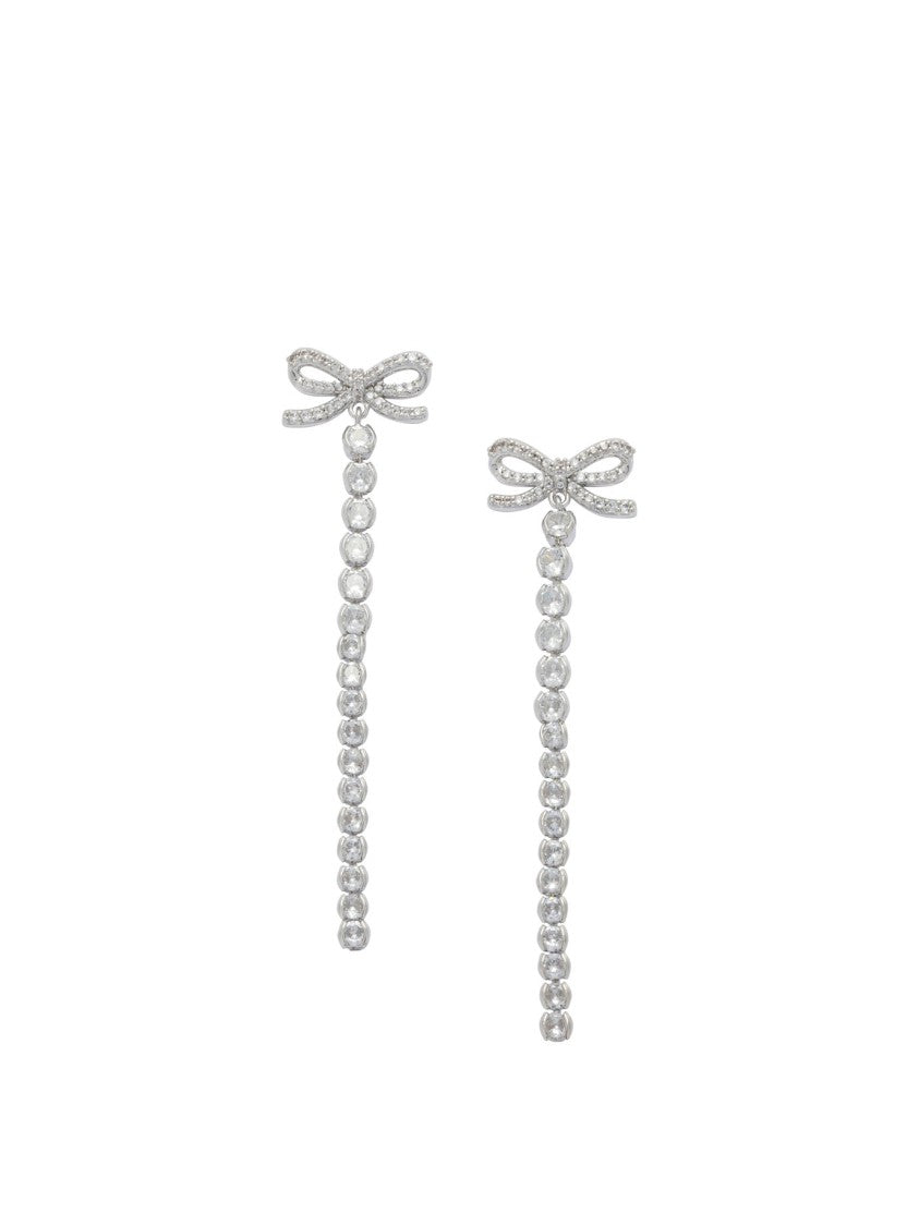 Self-Portrait Crystal-Embellished Bow Earrings In Silver-Plated Brass