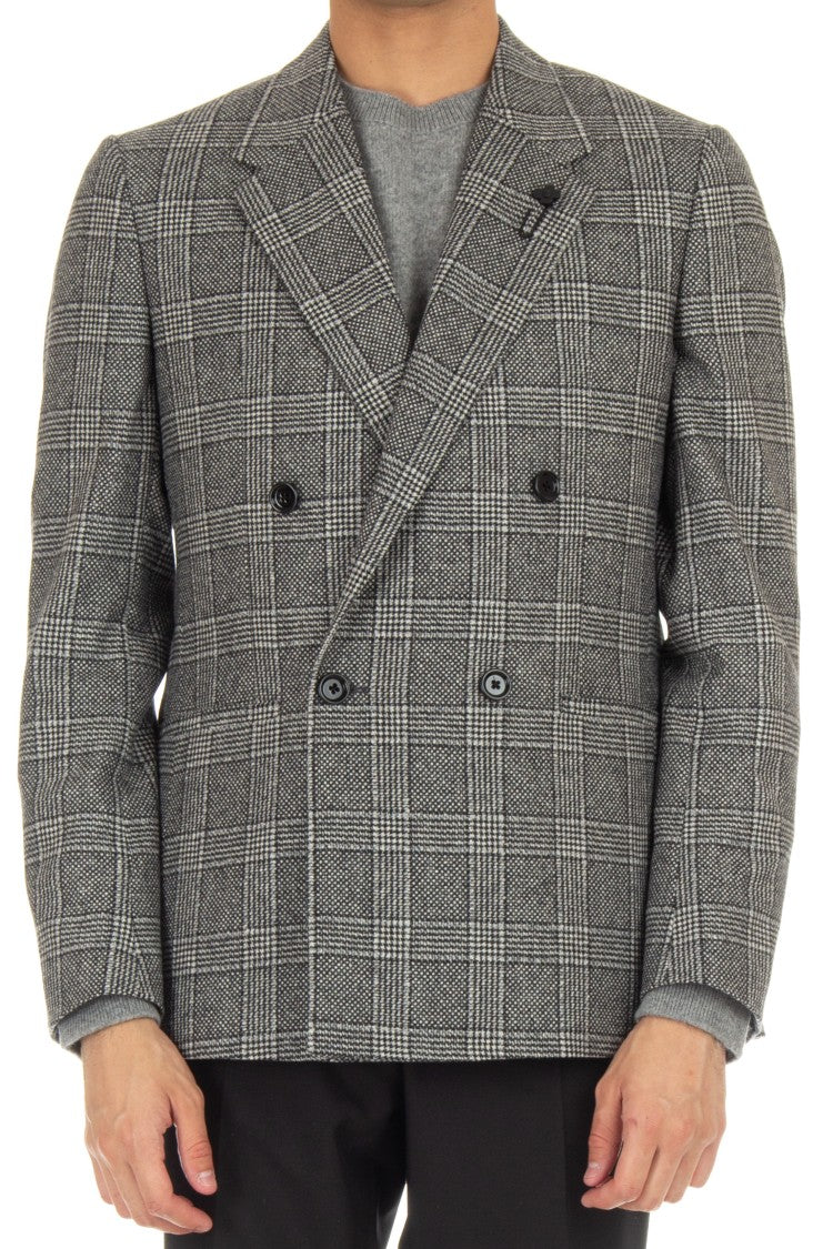 Lardini Double-Breasted Check Wool-Cashmere Jacket