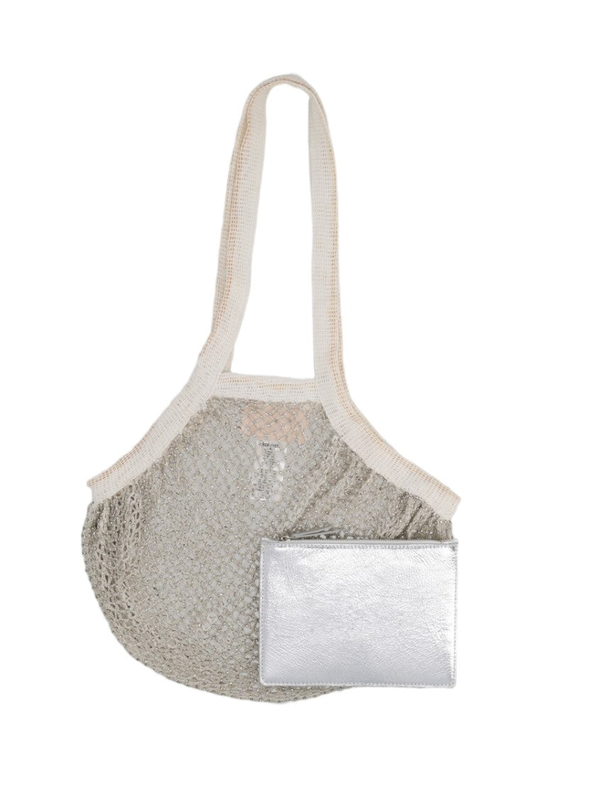 Circus Hotel Loosely Woven Tote And Metallic Pouch Set