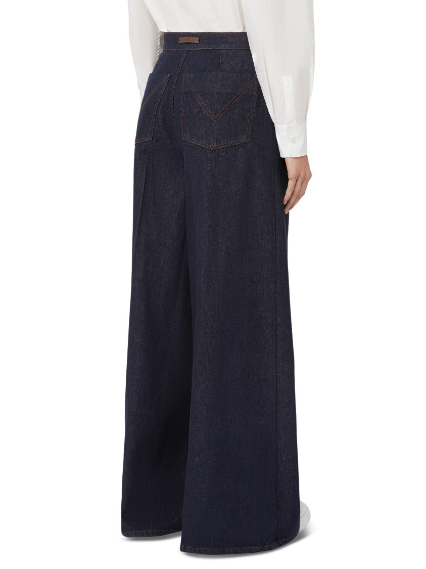 Max Mara Wide-Leg Trousers In Deep Indigo Denim